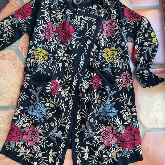 Johnny Was Biya black fully embroidered long cardigan sweater, size M - Picture 4 of 6